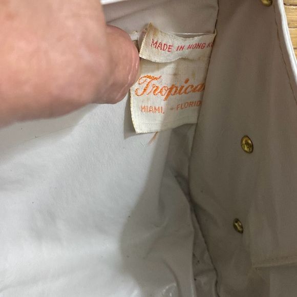 Vintage 60s Tropical Miami Lucite Wicker & Floral Fabric Beaded Handbag Purse - Picture 9 of 9